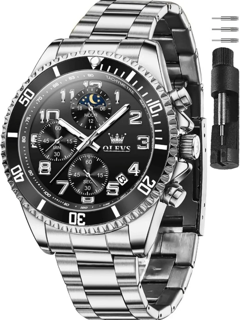 Stylish Stainless Steel Men's Dress Watch | Waterproof Chronograph with Date